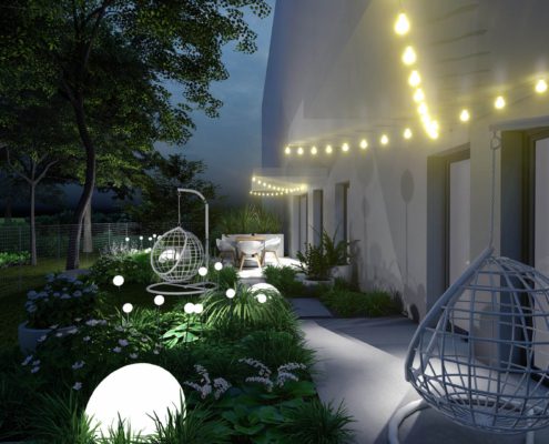 projekt ogródka lokatorskiego - widok w nocy